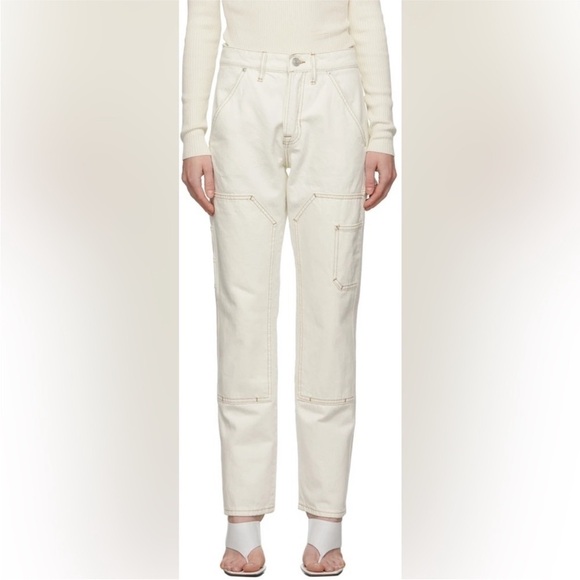 NWT Frame Denim Le Slouch White With Contrast Stitching Carpenter Jean Size 27 - Picture 1 of 12